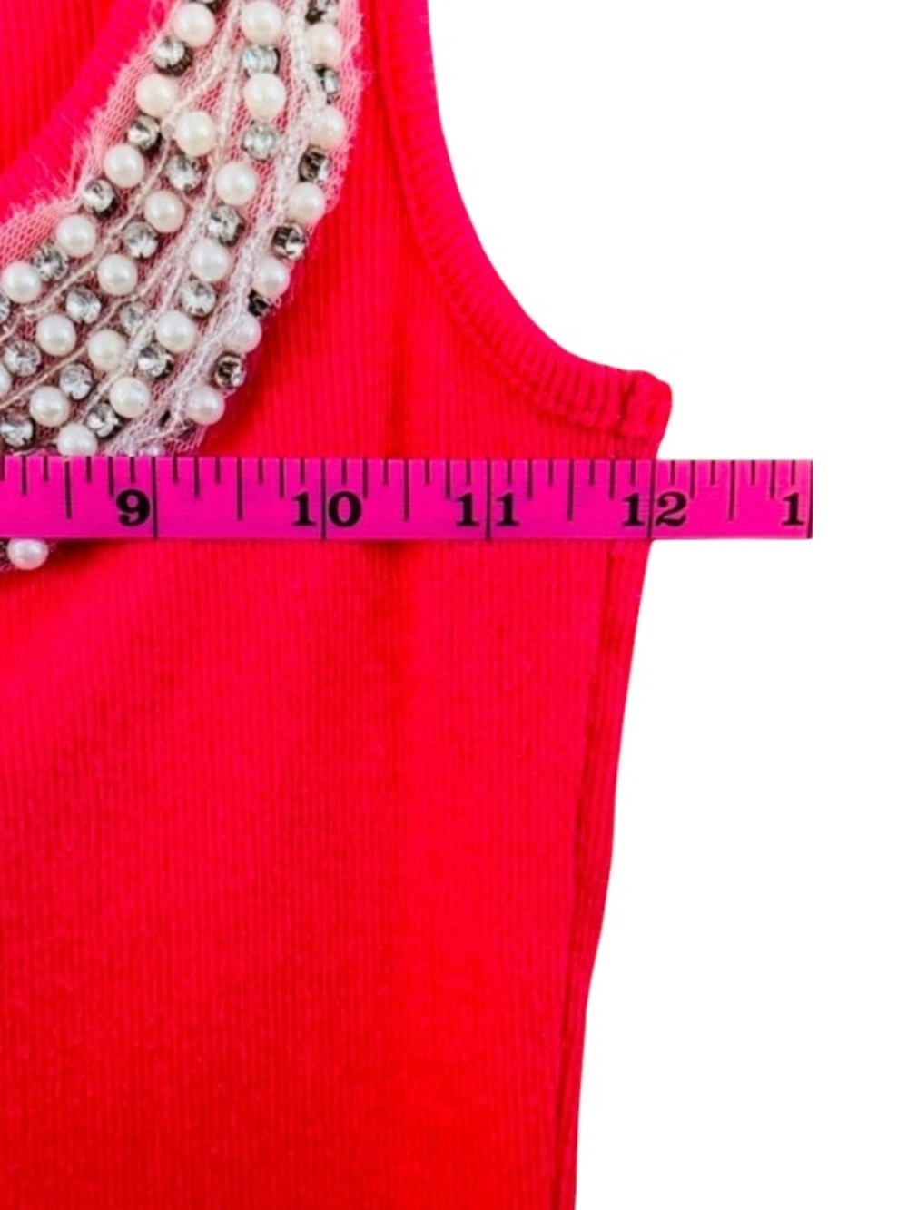 INC Coral Ribbed Tank With Pearls Embellished Neckline Size XS - Picture 6 of 10